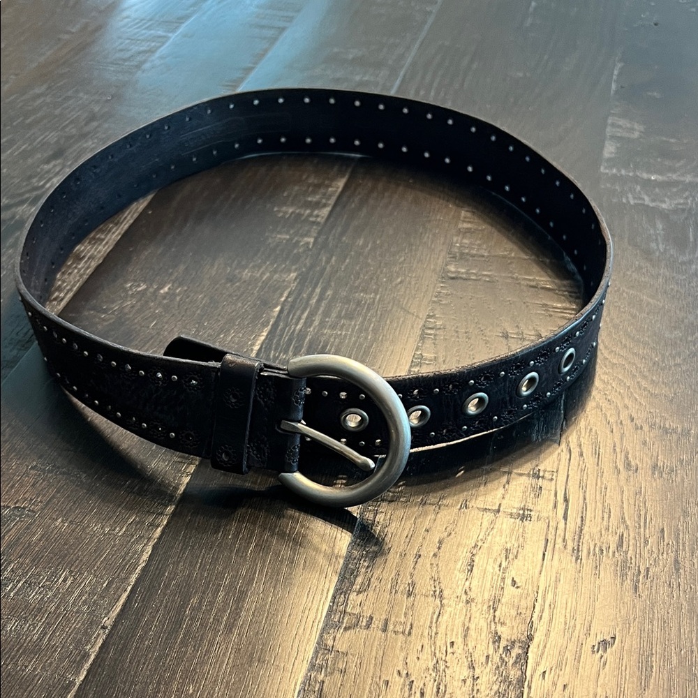 Black Leather Belt with Silver Buckle